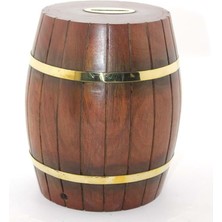 Derin Stok Pirinç Ahşap Fıçı Kumbara 18 cm