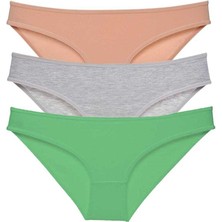 Çerçici 3 Adet Eko Set Likralı Kadın Slip Külot Ten Gri Yeşil-Royaleks