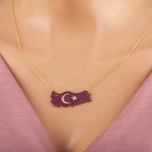 Derin Stok 925 Ayar Gümüş Gold Ay Yıldız Türkiye Haritası Kadın Kolye