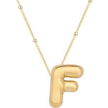 Derin Stok 925 Ayar Gümüş Gold Balon F Harfi Kadın Kolye