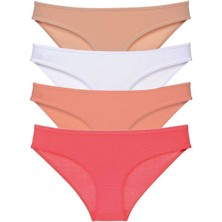 Çerçici 4 Adet Süper Eko Set Likralı Kadın Slip Külot Ten Beyaz Pudra Fuşya-Royaleks