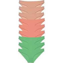 Çerçici 9 Adet Süper Eko Set Likralı Kadın Slip Külot Ten Pudra Yeşil-Royaleks