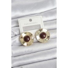 Erbilden Erb Vintage Model Kahverengi Gold Renk Pirinç Kadın Küpe