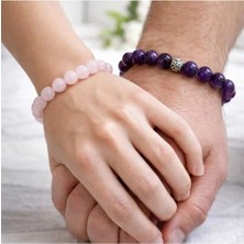 Ametist & Pembe Kuvars 8 mm Sevgili Bileklikleri