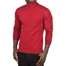 Rizzup Erkek Bordo Zigzag Desenli Tam Balıkçı Yaka Dar Kesim Boğazlı Triko Kazak 2505497