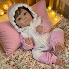 LunaDefano 48 cm Reborn Bebek Full Vinil El Köklü Saç Pembe Tulumlu Gerçekçi