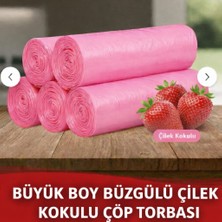 Çilek Kokulu Büyük Boy Büzgülü Çöp Torbası 65X70 5X10 50 Adet