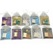 SHR Tasarım 25'li Karışık Renk Tül Kesede Mini Kuranı Kerim, Tesbih ve Şal Hac Umre Mevlüt Hediyelik