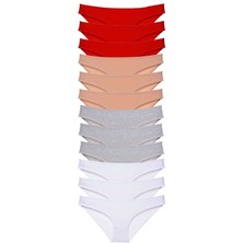 Çerçici 12 Adet Süper Eko Set Likralı Kadın Slip Külot Kırmızı Ten Gri Beyaz-Royaleks