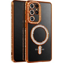 Coolacs Samsung Galaxy S26 Ultra Uyumlu Kılıf Parlak Taşlı Simli M-Safe Telefon Kılıfı Kapak