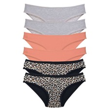 Çerçici 6 Adet Likralı Kadın Slip Külot Leopar Gri Pudra-Royaleks