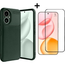 Coolacs Honor 400 ile Uyumlu Karbon Tasarım Silikon Telefon Kılıfı ve Temperli Cam Ekran Koruyucu