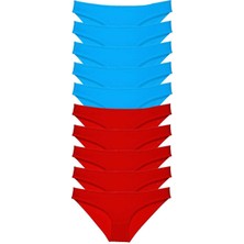 Çerçici 10 Adet Süper Eko Set Likralı Kadın Slip Külot Kırmızı Mavi-Royaleks