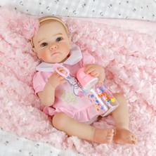 LunaDefano 48 cm Reborn Bebek Pembe Elbiseli Gerçekçi Yenidoğan Full Vinil Oyuncak Bebek Seti