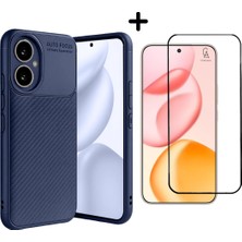 Coolacs Honor 400 ile Uyumlu Karbon Tasarım Silikon Telefon Kılıfı ve Temperli Cam Ekran Koruyucu