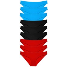 Çerçici 9 Adet Süper Eko Set Likralı Kadın Slip Külot Siyah Kırmızı Mavi-Royaleks