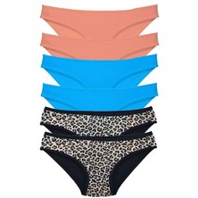 Çerçici 6 Adet Likralı Kadın Slip Külot Leopar Pudra Mavi-Royaleks