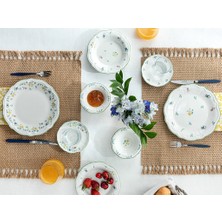 English Home Fiorellino Porselen 8 Parça 2 Kişilik Kahvaltı Takımı 21-17-12-12 cm Yeşil-Sarı-Pembe-Mavi