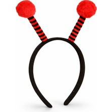 Getittir Kırmızı Siyah Uğur Böceği Antenli Taç - Çocuk Uğur Böceği Tacı Mega Ponponlu - Lisinya