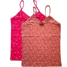 Çerçici 2 Adet Kadın Askılı Desenli Atlet Dantelli Empirme Pamuklu Penye D3-4-Royaleks