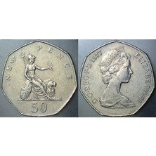 Banknoting Birleşik Krallık 50 Pence 1977 Kraliçe Iı. Elizabeth. 30 mm Ingiltere.