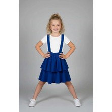 Zubi Baby & Kids Wear Kız Çocuk Saks Mavi Katlı Salopet Etek (5-14 Yaş)