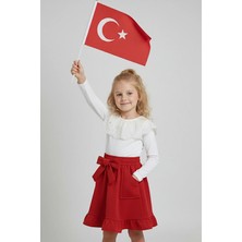 Zubi Baby & Kids Wear Kız Çocuk Büyük Cepli ve Fiyonk Detaylı Kırmızı Etek (5-14 Yaş)