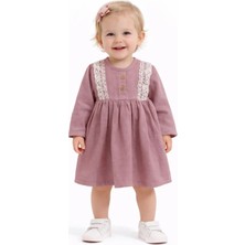 Kardelya Kız Bebek Elbise Dantel Detaylı Şık Müslin Elbise