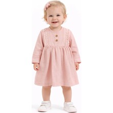 Kardelya Kız Bebek Elbise Dantel Detaylı Şık Müslin Elbise