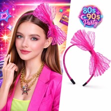 Getittir 80’ler 90’lar Neon Pembe Dantel Taç Fiyonklu - Lisinya