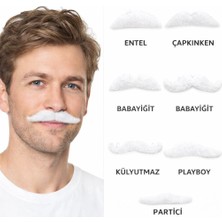 6 Lı Yapışkanlı Beyaz Parti Bıyık Seti - Farklı Modeller - Lisinya