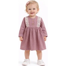 Kardelya Kız Bebek Elbise Dantel Detaylı Şık Müslin Elbise