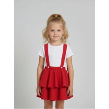 Zubi Baby & Kids Wear Kız Çocuk Kırmızı Katlı Salopet Etek (5-14 Yaş)
