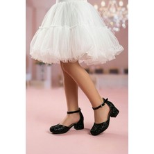 Sanya Kids Cam Kırığı Desenli Zarif Topuklu Çocuk Abiye Ayakkabısı