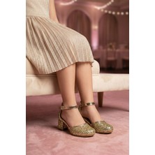 Sanya Kids Cam Kırığı Desenli Zarif Topuklu Çocuk Abiye Ayakkabısı