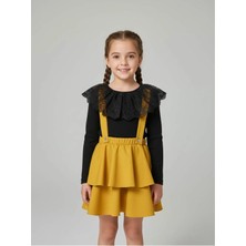 Zubi Baby & Kids Wear Kız Çocuk Siyah Dantel Yakalı Sarı Katlı Salopet Etek Takım (5-14 Yaş)