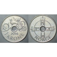 Banknoting Norveç 1 Kron 2016 Delikli ve Kuşlu.