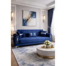 Carmen Mobilya Mavi Kadife Elmas Kanepe Çekyat