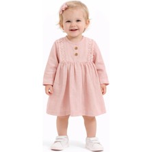 Kardelya Kız Bebek Elbise Dantel Detaylı Şık Müslin Elbise