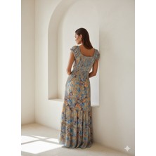 Fibula Zarif Otantik ve Bohem Gipeli Standart Beden Ithal Ipek Maxi Elbise 36-44 Bedenler Arası Olur