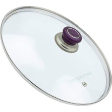 Süppürge Tencere Ile Uyumlu Sahan Tava Cam Kapağı Kapak 18 cm Mor Tutma Tepesi