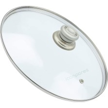 Süppürge Tencere Ile Uyumlu Sahan Tava Cam Kapağı Kapak 18 cm Gri Tutma Tepesi