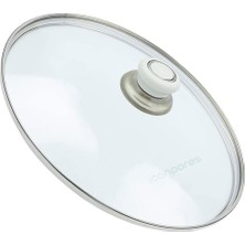 Süppürge Tencere Ile Uyumlu Sahan Tava Cam Kapağı Kapak 32 cm Beyaz Tutma Tepesi