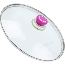 Süppürge Tencere Ile Uyumlu Sahan Tava Cam Kapağı Kapak 28 cm Fuşya Tutma Tepesi
