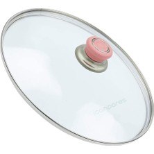 Süppürge Tencere Ile Uyumlu Sahan Tava Cam Kapağı Kapak 28 cm Pembe Tutma Tepesi