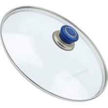 Süppürge Tencere Ile Uyumlu Sahan Tava Cam Kapağı Kapak 30 cm Mavi Tutma Tepesi