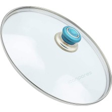 Süppürge Tencere Ile Uyumlu Sahan Tava Cam Kapağı Kapak 32 cm Turkuaz Tutma Tepesi