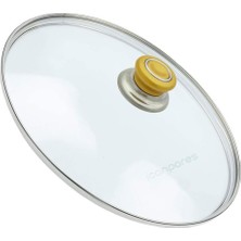 Süppürge Tencere Ile Uyumlu Sahan Tava Cam Kapağı Kapak 40 cm Altın Sarısı Tutma Tepesi