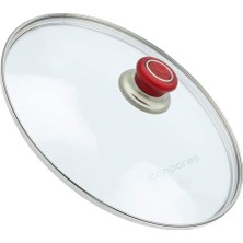 Süppürge Tencere Ile Uyumlu Sahan Tava Cam Kapağı Kapak 32 cm Kırmızı Tutma Tepesi