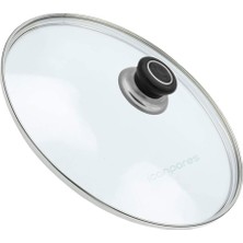 Süppürge Tencere Ile Uyumlu Sahan Tava Cam Kapağı Kapak 32 cm Siyah Tutma Tepesi
